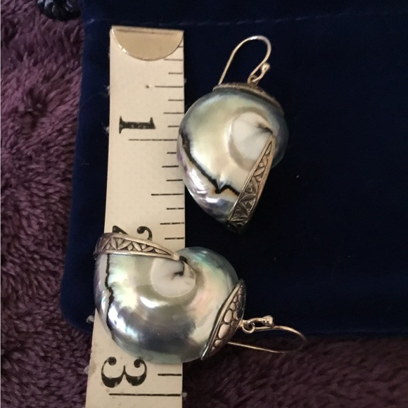 Artisan Crafted Samual B Sterling Silver Dangle Gemstone Shell Earrings - Picture 9 of 9